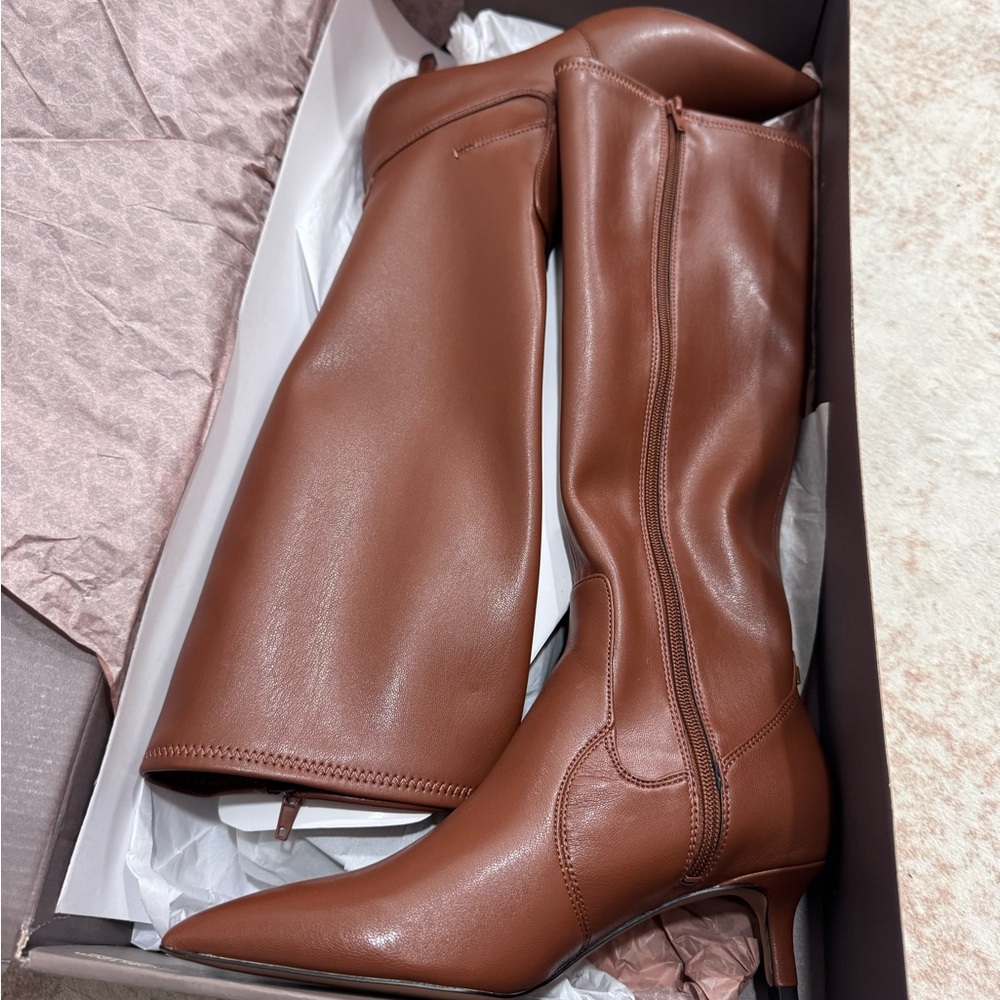 Franco Sarto Brown Knee-High Pointed-Toe Leather Boots